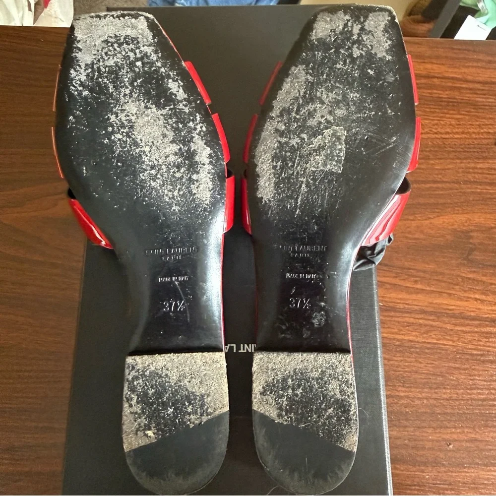 Saint Laurent Tribute Patent Leather Slide Sandals Red Size 37.5 - Picture 6 of 8